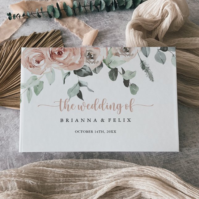 Classic Dusty Rosa ros Blommigt Bröllop Gästböcker (Skapare uppladdad)