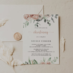 Classic Dusty Rosa ros Blommigt Christening Inbjudningar