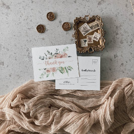 Classic Dusty Rosa ros Blommigt Tack Vykort