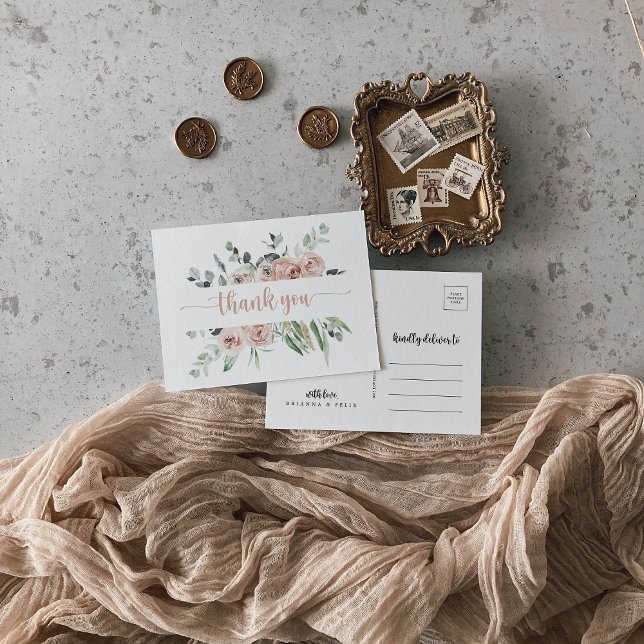 Classic Dusty Rosa ros Blommigt Tack Vykort (Skapare uppladdad)