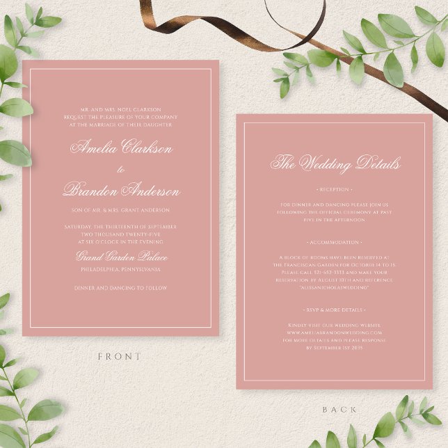Classic Dusty Rose Border Script Wedding Details & Inbjudningar (Skapare uppladdad)