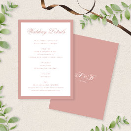 Classic Dusty Rose Monogram Script Wedding Details Tilläggskort