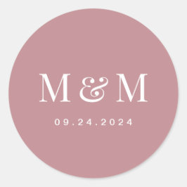 Classic Dusty Rose Monogram Typography Wedding Runt Klistermärke