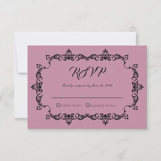 Classic Dusty Rose Pink Ornately Framed Wedding OSA Kort (Framsida)