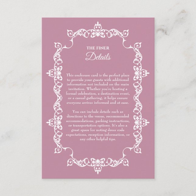 Classic Dusty Rose Pink Ornately Framed Wedding Tilläggskort (Framsida)