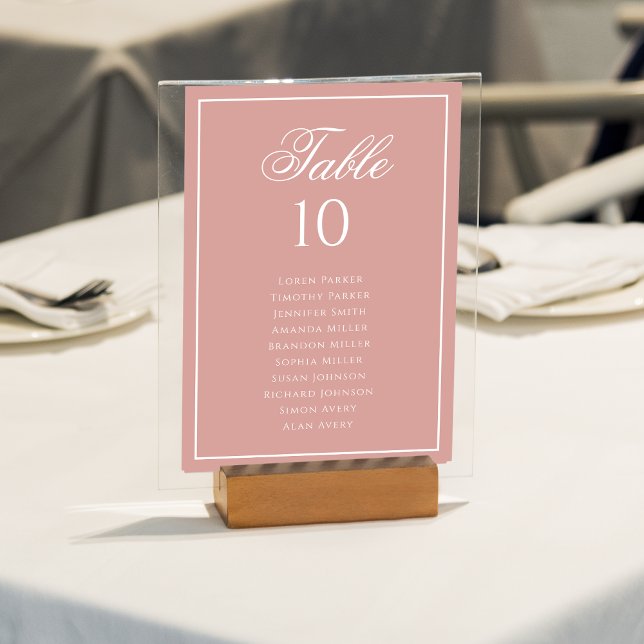 Classic Dusty Rose & White Wedding Seating Chart Bordsnummer (Skapare uppladdad)