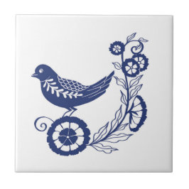 Classic Dutch Blue Delft Tile Bird Design Kakelplatta