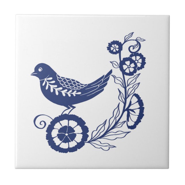 Classic Dutch Blue Delft Tile Bird Design Kakelplatta (Framsidan)