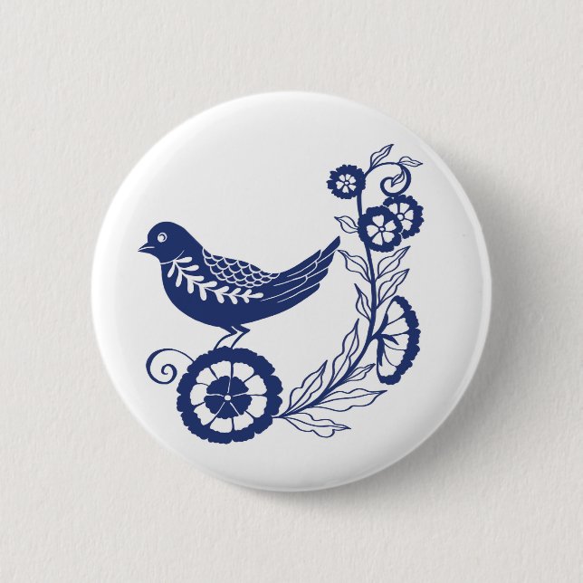 Classic Dutch Blue Delft Tile Bird Design Knapp (Framsida)