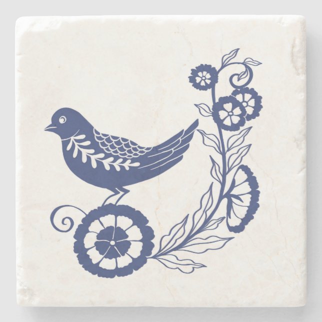 Classic Dutch Blue Delft Tile Bird Design Stenunderlägg (Framsidan)