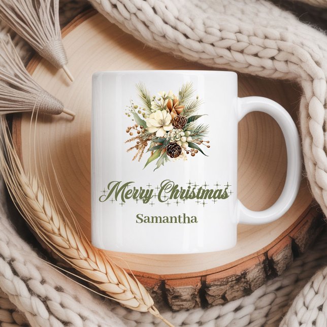 Classic earthy neutral design custom name Christma Kaffemugg (Classic earthy neutral design custom name Christmas mug

)