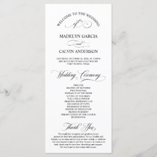 Classic Elegance Black Script, Bröllop Ceremony Program