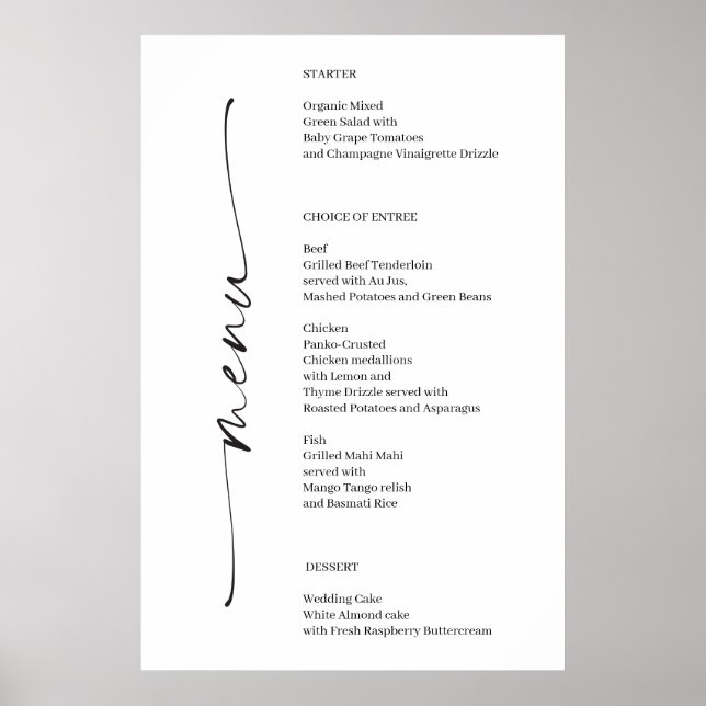 Classic Elegance Bröllop Menu Poster (Framsidan)