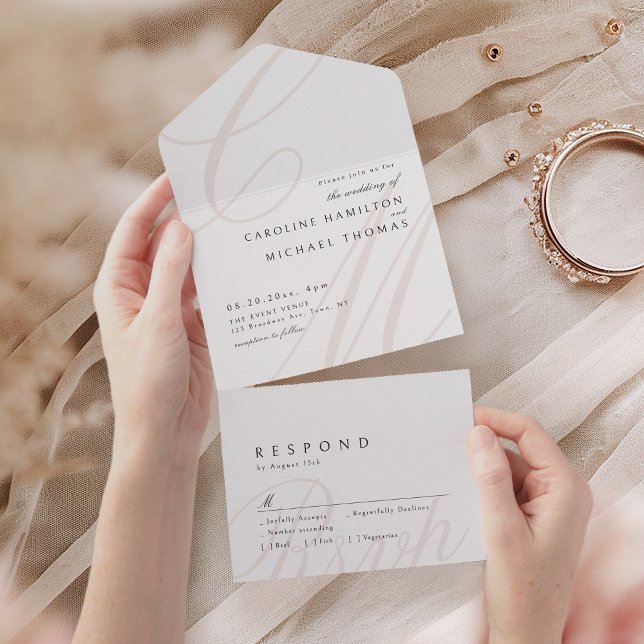 Classic Elegance calligraphy monogram bröllop (Classic Elegance calligraphy monogram wedding All In One Invitation)