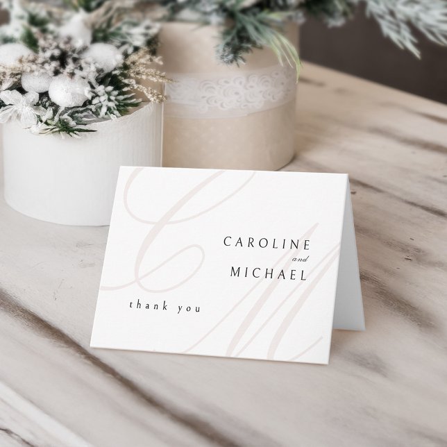 Classic Elegance calligraphy monogram bröllop Tack Kort (Classic Elegance calligraphy monogram wedding Thank You Card)