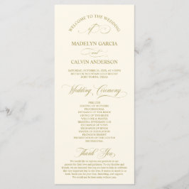 Classic Elegance Guld Script, Bröllop Ceremony Program