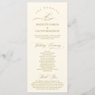 Classic Elegance Guld Script, Bröllop Ceremony Program