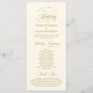 Classic Elegance Guld Script, Bröllop Ceremony Program