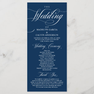 Classic Elegance Navy Blue, Bröllop Ceremony Prog Program