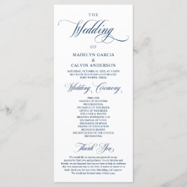 Classic Elegance Navy Blue, Bröllop Ceremony Progr Program