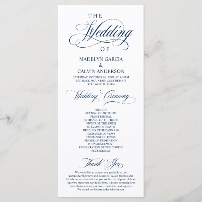 Classic Elegance Navy Blue, Bröllop Ceremony Program (Framsida)