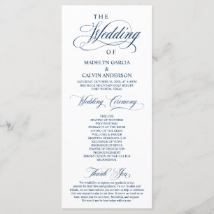 Classic Elegance Navy Blue, Bröllop Ceremony Program