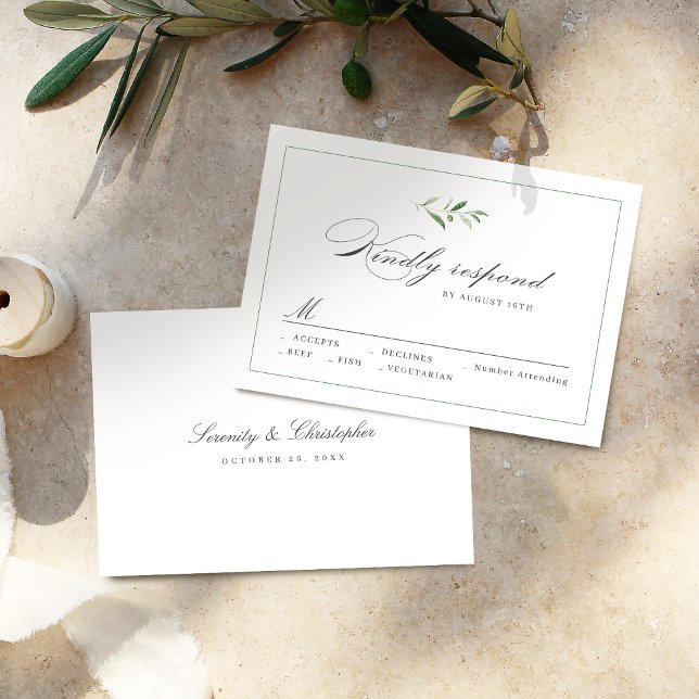 Classic Elegance Script Greenery bröllop OSA (Classic Elegance Script Greenery wedding RSVP)