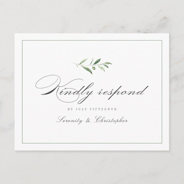 Classic Elegance Script Greenery bröllop OSA Invi Inbjudan Vykort (Framsida)