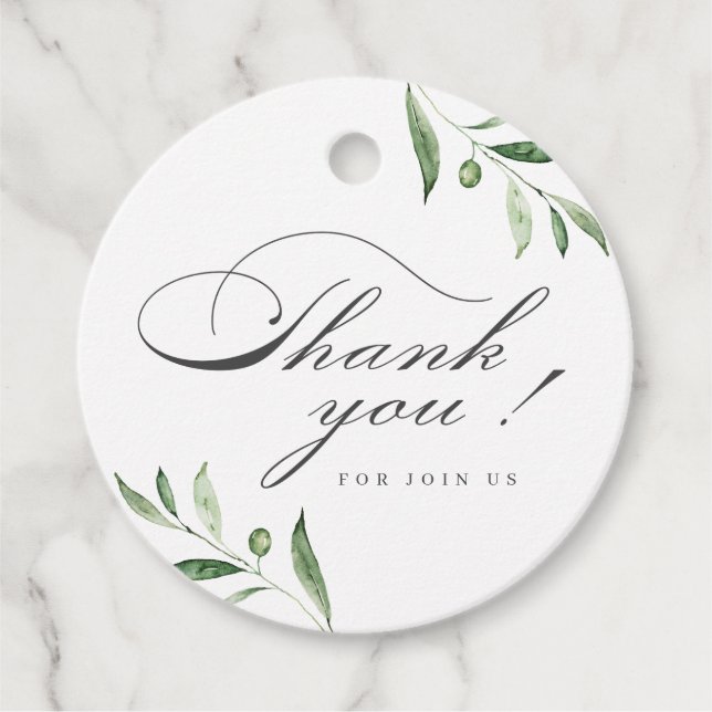 Classic Elegance Script Greenery Tack Gåvor Etiketter (Framsida)