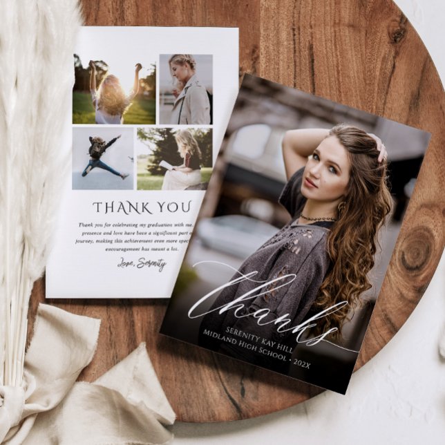 Classic Elegance Studenten Photo Tack Kort (Classic Elegance Graduation Photo Thank You Card)