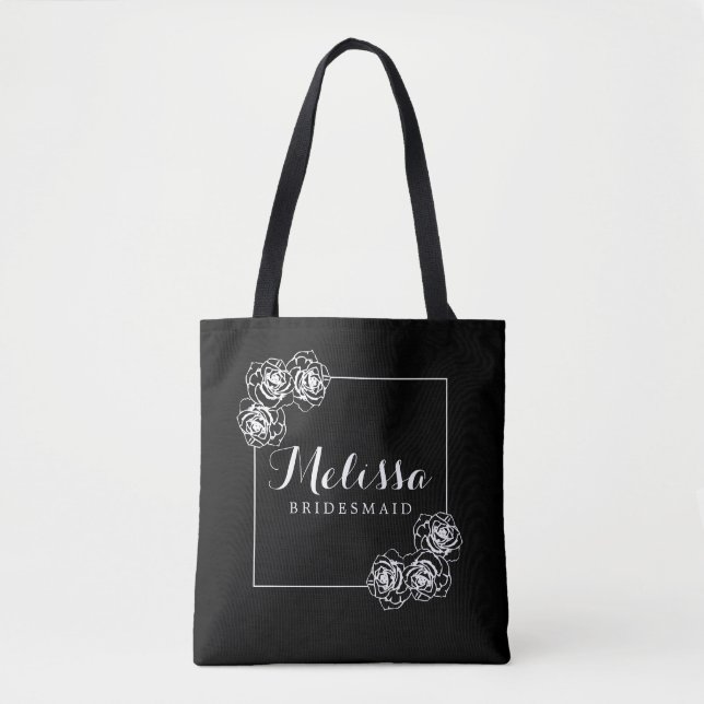 Classic Elegant Black & Vit ros Bridesmaid Gift Tygkasse (Framsida)