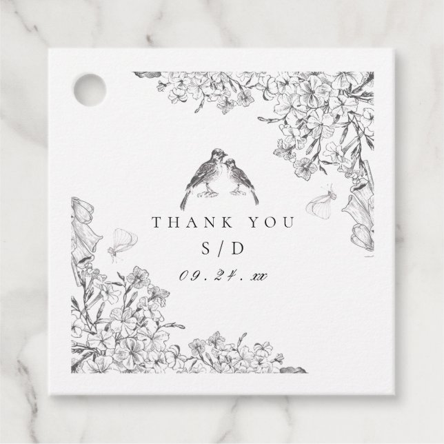 Classic Elegant Black White Floral Wedding  Gåvor Etiketter (Framsida)