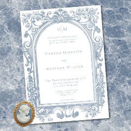 Classic Elegant Blue Arch Floral Frame Wedding Inbjudningar