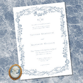 Classic Elegant Blue Delicate Floral Frame Wedding Inbjudningar