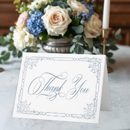 Classic Elegant Blue Floral Frame Photo Wedding Tack Kort