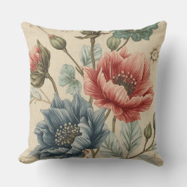 Classic, Elegant, Blue Rose Gold Flowers Pattern Kudde