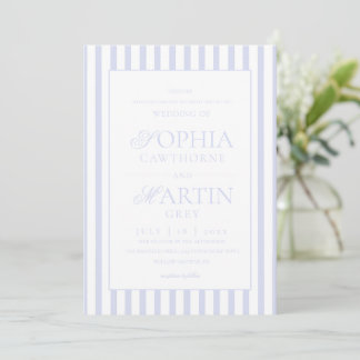 Classic Elegant Blue Striped Wedding  Inbjudningar