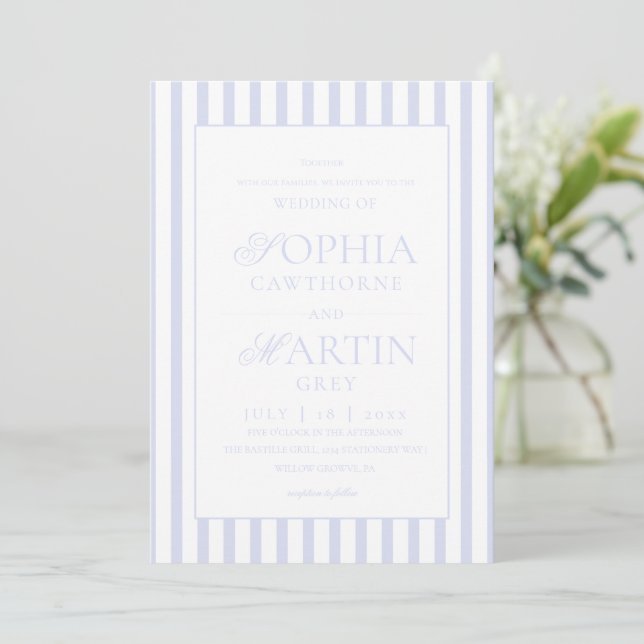 Classic Elegant Blue Striped Wedding  Inbjudningar (Stående Fram)