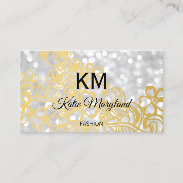 Classic Elegant Bokeh Gold Foil Blommigt Visitkort (Framsida)