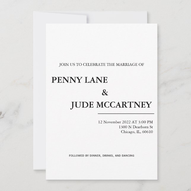 Classic Elegant bröllop-inbjudan Inbjudningar (Framsida)