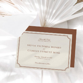 Classic Elegant Brown & Ecru Bröllop spara datum