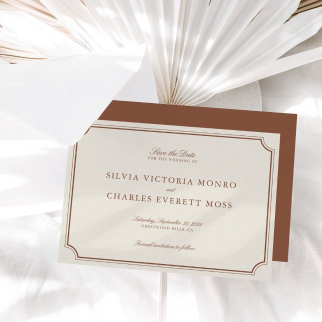 Classic Elegant Brown & Ecru Bröllop spara datum (Classic Elegant Brown & Ecru Wedding Save the Date)