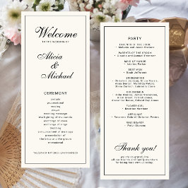 Classic elegant calligraphy black ivory wedding program