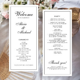 Classic elegant calligraphy black white wedding program