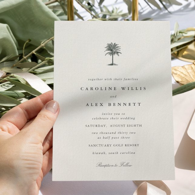 Classic Elegant Coastal Palm Tree Wedding Inbjudningar (Skapare uppladdad)