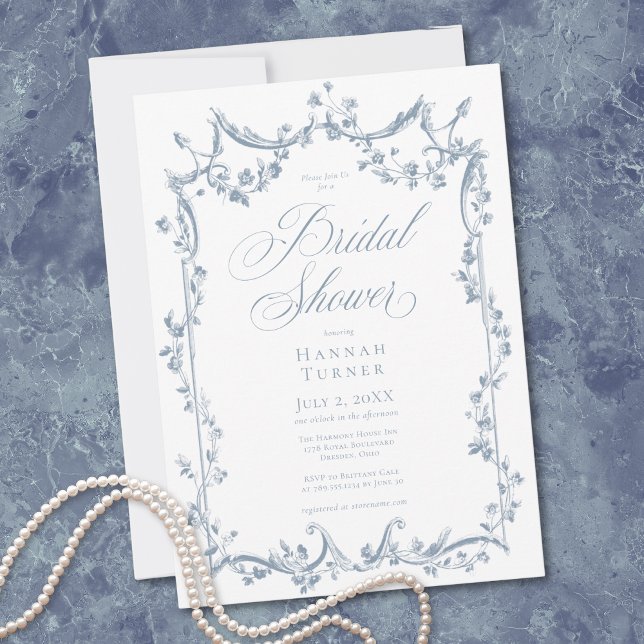Classic Elegant Dusty Blue Delicate Floral Shower Inbjudningar (Classic Elegant Dusty Blue Delicate Floral Shower Invitation)