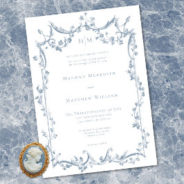 Classic Elegant Dusty Blue Delicate Floral Wedding Inbjudningar