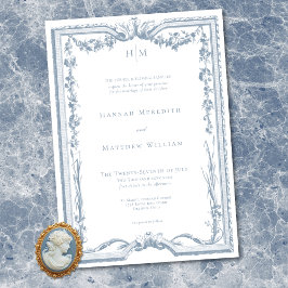 Classic Elegant Dusty Blue Floral Frame Wedding Inbjudningar