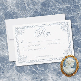 Classic Elegant Dusty Blue Floral Frame Wedding OSA Kort