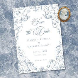 Classic Elegant Dusty Blue Floral Frame Wedding Spara Datumet
